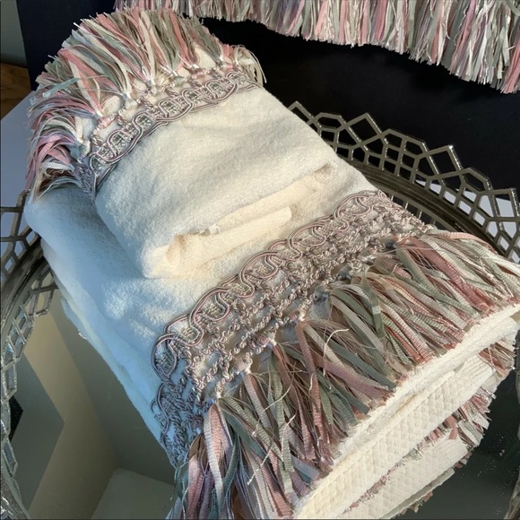 New Ivory Towel Set 4 piece Elegant Braid Fringe Home Pastel Colors #N - Picture 8 of 8